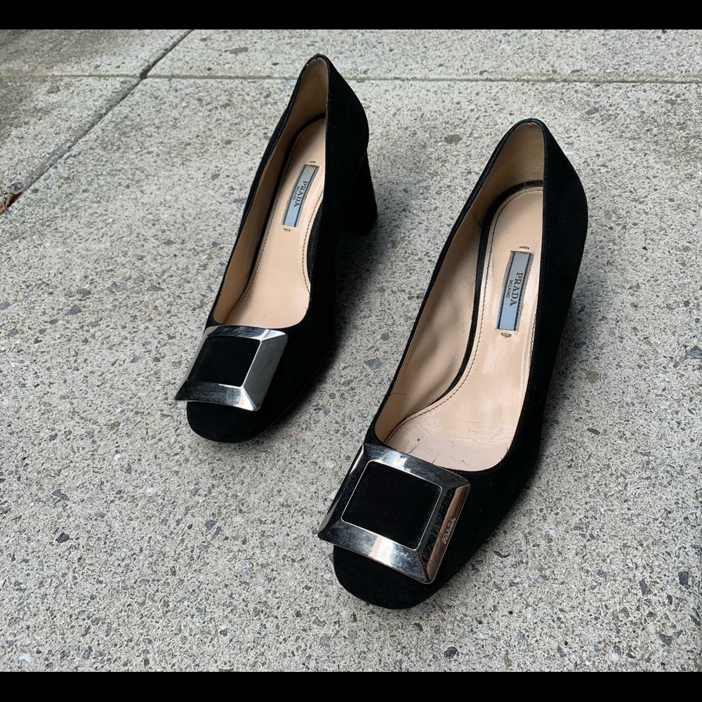 Prada pumps, black suede, size 37.7 (7.5 US)